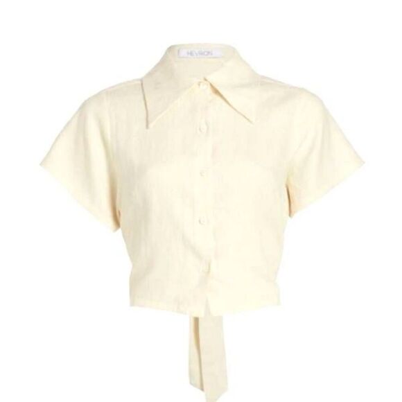 HEVRON MILA Linen Ivory Cropped Open Back Top Sz Medium - Picture 3 of 8